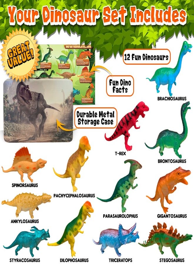 3 بيز آند مي مجموعة ألعاب ديناصورات "ثري بيز آند مي" للأطفال من عمر 3-5 و5-7 سنوات، للأولاد والبنات - 12 مجسمًا لحيوانات ما قبل التاريخ بطول 6 بوصات مع صندوق تخزين، مناسبة للأطفال من عمر 3 سنوات فما فوق، ألعاب ديناصورات للأطفال الصغار. - Image 3